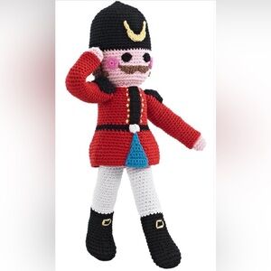 (NWT) 13” Tall Hand-Crocheted Nutcracker Soldier Doll by Pebble (Washable)